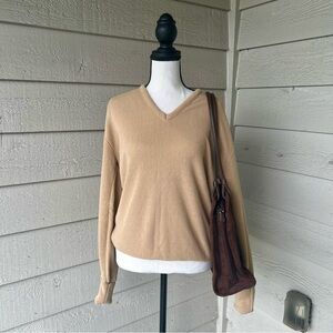 Vintage 1970s Dragon Label Sears Tan V-Neck Sweater for Women